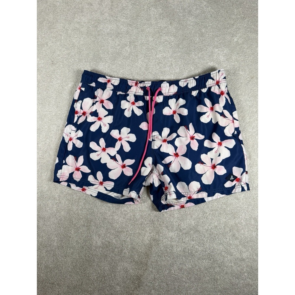 Sperry Navy Floral All Over Prints‎ Swim Trunks Mesh Lined Size XL Modern 4.5"